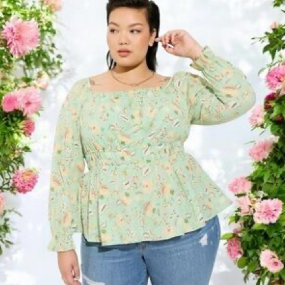 Torrid Mint Floral Blouse
